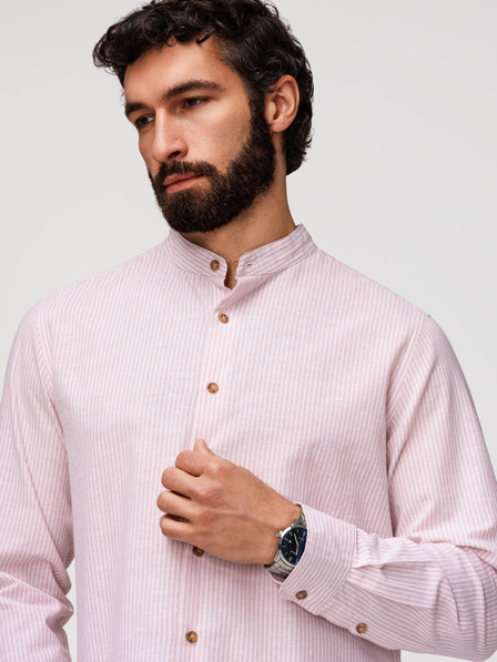 Ombre Clothing Cămașă din in cu dungi pentru bărbați cu guler înțepenit - alb și roz V3 OM-SHCS-0189 Ombre Clothing