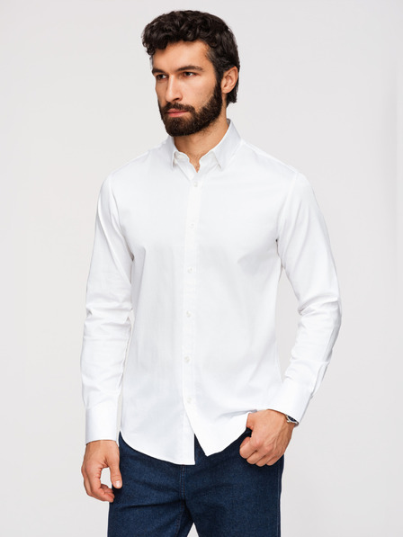 Ombre Clothing Cămașă clasică pentru bărbați SLIM FIT din țesătură satinată - alb V1 OM-SHOS-0211 Ombre Clothing