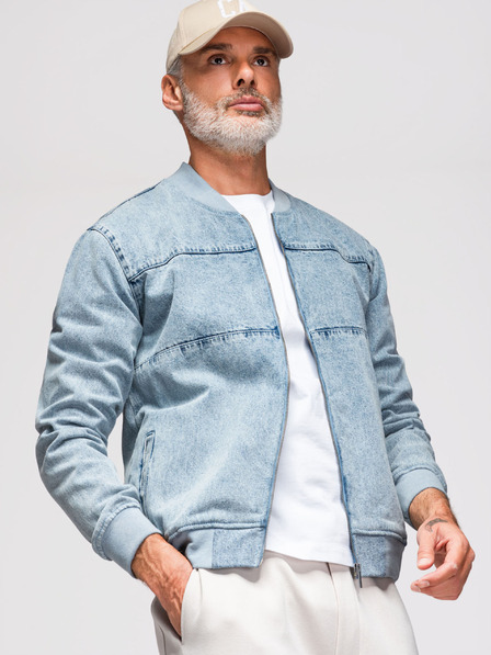 Ombre Clothing Jachetă bomber bărbătească din denim cu efect stone wash - albastru deschis V3 OM-JADJ-0163 Ombre Clothing