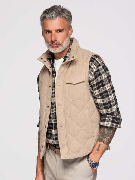 Ombre Clothing Vesta pufată pentru bărbați cu efect piersici - bej V1 OM-JAVJ-0277 Ombre Clothing