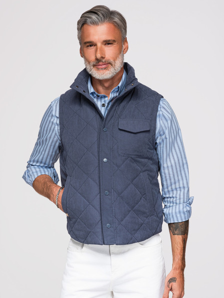 Ombre Clothing Jachetă pufată fără mâneci pentru bărbați cu efect piersici - albastru închis V2 OM-JAVJ-0277 Ombre Clothing