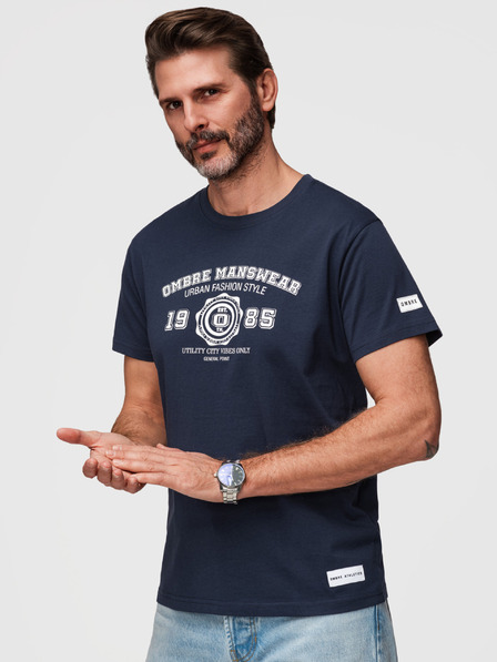 Ombre Clothing Tricou din bumbac pentru bărbați cu imprimeu în stil universitar - albastru închis V3 OM-TSPT-0269 Ombre Clothing