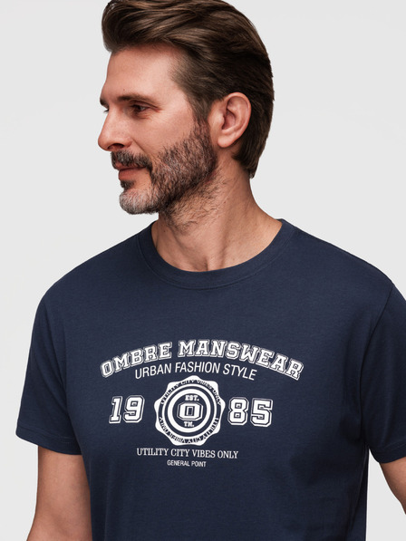 Ombre Clothing Tricou din bumbac pentru bărbați cu imprimeu în stil universitar - albastru închis V3 OM-TSPT-0269 Ombre Clothing
