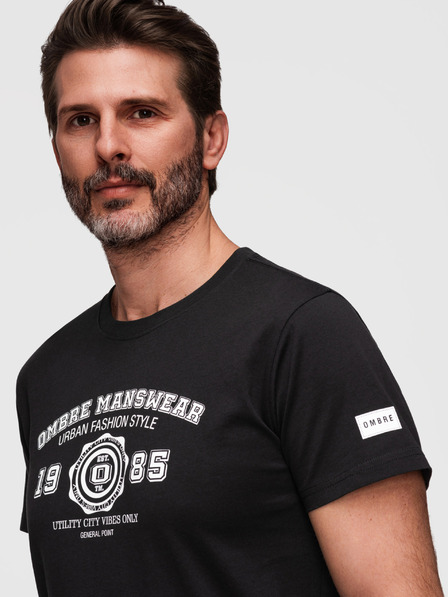 Ombre Clothing Tricou din bumbac pentru bărbați cu imprimeu College - V2 black OM-TSPT-0269 Ombre Clothing