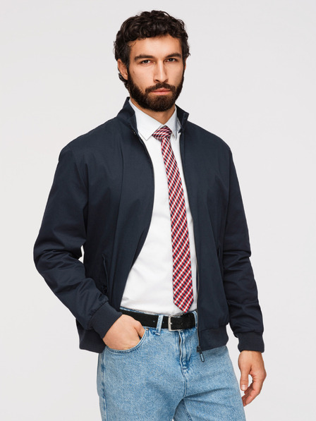 Ombre Clothing Jachetă Harrington pentru bărbați cu guler și căptușeală cu carouri - albastru închis V2 OM-JANP-0326 Ombre Clothing