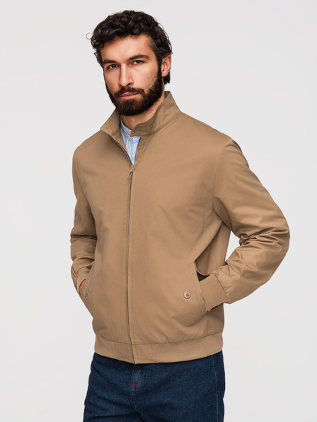 Ombre Clothing Jachetă Harrington pentru bărbați cu guler și căptușeală cu carouri - maro deschis V5 OM-JANP-0326 Ombre Clothing