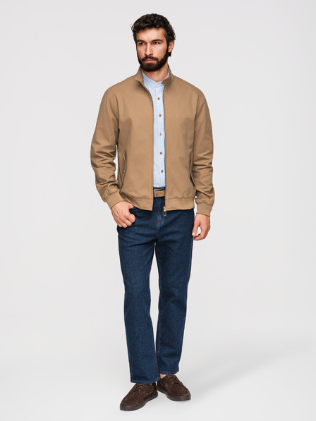 Ombre Clothing Jachetă Harrington pentru bărbați cu guler și căptușeală cu carouri - maro deschis V5 OM-JANP-0326 Ombre Clothing