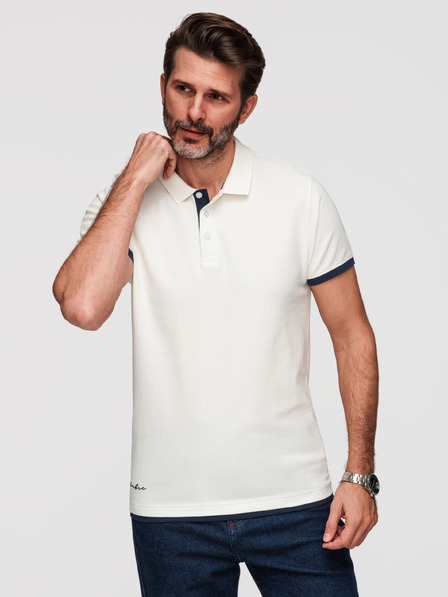 Ombre Clothing Polo din bumbac pentru bărbați cu margine contrastantă - alb V1 OM-POSS-0170 Ombre Clothing