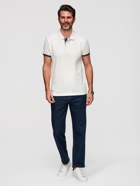 Ombre Clothing Polo din bumbac pentru bărbați cu margine contrastantă - alb V1 OM-POSS-0170 Ombre Clothing