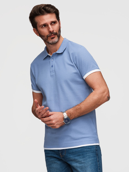 Ombre Clothing Poloshirt din bumbac pentru bărbați cu margine contrastantă - albastru V3 OM-POSS-0170 Ombre Clothing