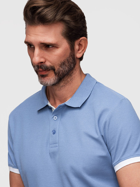 Ombre Clothing Poloshirt din bumbac pentru bărbați cu margine contrastantă - albastru V3 OM-POSS-0170 Ombre Clothing