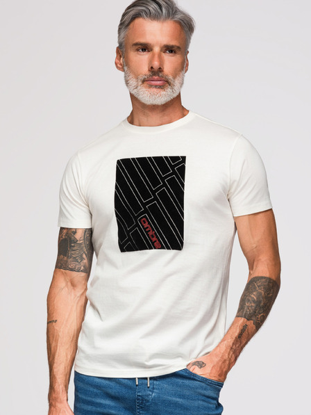 Ombre Clothing Tricou din bumbac pentru bărbați cu imprimeu geometric - alb V1 OM-TSPT-0259 Ombre Clothing