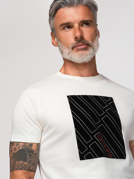Ombre Clothing Tricou din bumbac pentru bărbați cu imprimeu geometric - alb V1 OM-TSPT-0259 Ombre Clothing