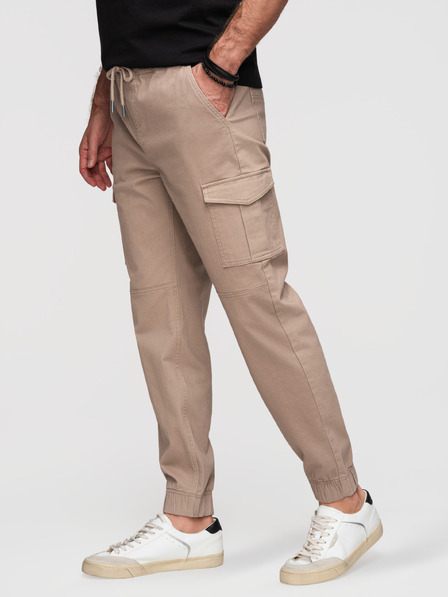 Ombre Clothing Pantaloni JOGGERY cu buzunare cargo cu fermoar pentru bărbați - bej V2 OM-PAJO-0290 Ombre Clothing