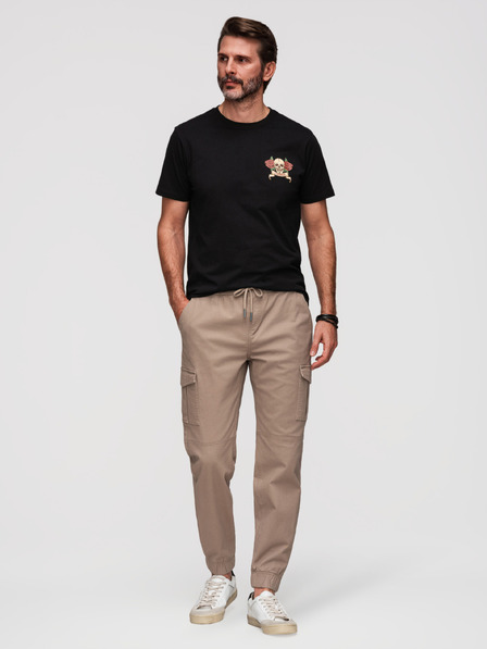 Ombre Clothing Pantaloni JOGGERY cu buzunare cargo cu fermoar pentru bărbați - bej V2 OM-PAJO-0290 Ombre Clothing