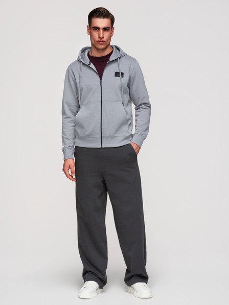 Ombre Clothing Bluză cu fermoar și glugă și aplicație pentru bărbați - gri V1 OM-SSZP-0256 Ombre Clothing
