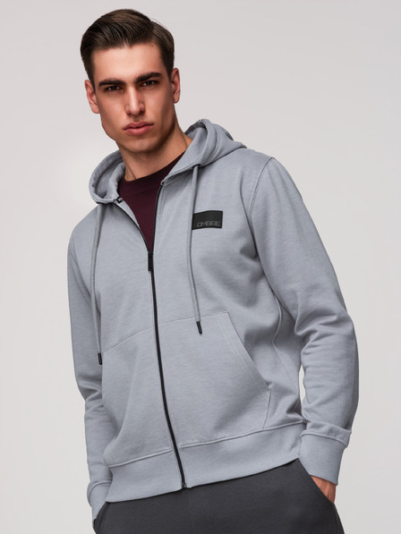 Ombre Clothing Bluză cu fermoar și glugă și aplicație pentru bărbați - gri V1 OM-SSZP-0256 Ombre Clothing
