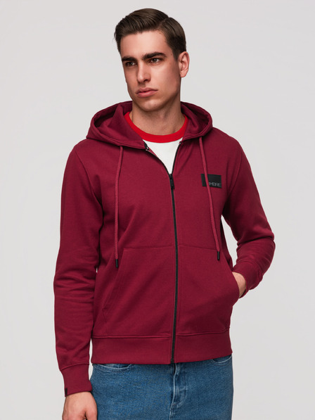 Ombre Clothing Bluză cu glugă și aplicație pentru bărbați fără nasturi - roșu V3 OM-SSZP-0256 Ombre Clothing