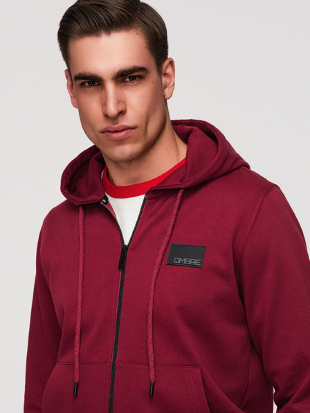 Ombre Clothing Bluză cu glugă și aplicație pentru bărbați fără nasturi - roșu V3 OM-SSZP-0256 Ombre Clothing