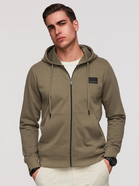 Ombre Clothing Bluză cu glugă și aplicație pentru bărbați fără nasturi - oliv V4 OM-SSZP-0256 Ombre Clothing