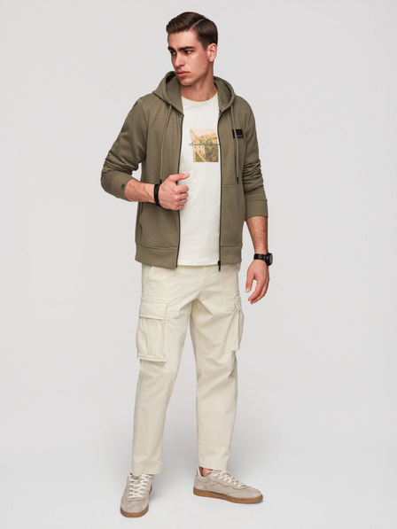Ombre Clothing Bluză cu glugă și aplicație pentru bărbați fără nasturi - oliv V4 OM-SSZP-0256 Ombre Clothing