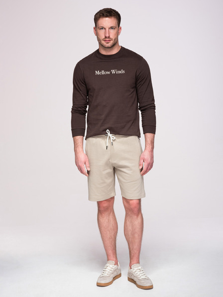 Ombre Clothing Pantaloni scurți din bumbac cu șnururi și buzunare pentru bărbați - bej deschis V1 OM-SRBS-0205 Ombre Clothing