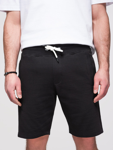 Ombre Clothing Pantaloni scurți din bumbac cu șnur de strângere și buzunare pentru bărbați - negru V5 OM-SRBS-0205 Ombre Clothing