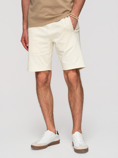 Ombre Clothing Pantaloni scurți din bumbac cu margine și buzunare pentru bărbați - crem V12 OM-SRBS-0205 Ombre Clothing