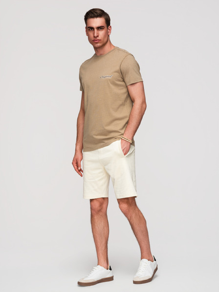 Ombre Clothing Pantaloni scurți din bumbac cu margine și buzunare pentru bărbați - crem V12 OM-SRBS-0205 Ombre Clothing