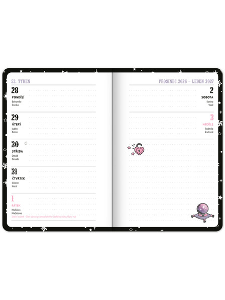 NOTIQUE NOTIQUE Jurnal școlar Kuromi (septembrie 2026 – decembrie 2027), 9,8 x 14,5 cm
