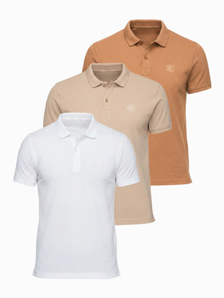 Ombre Clothing Poloshirt bărbătesc din bumbac BASIC - alb/alb/maro deschis V6 OM-POBS-0171 Ombre Clothing
