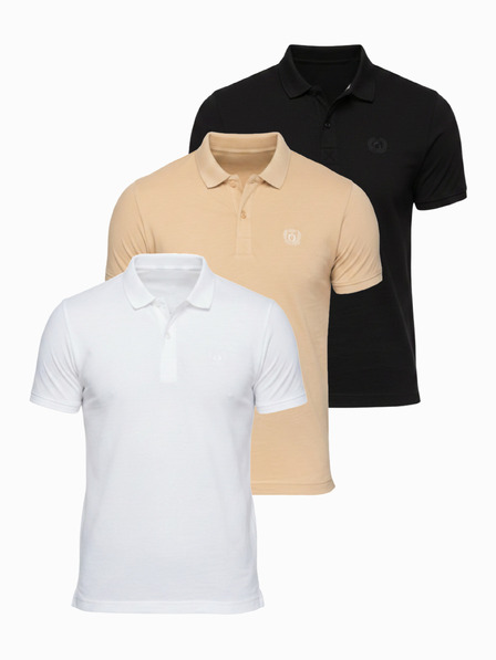 Ombre Clothing Tricou polo bărbătesc din bumbac BASIC - negru/alb/bej V7 OM-POBS-0171 Ombre Clothing