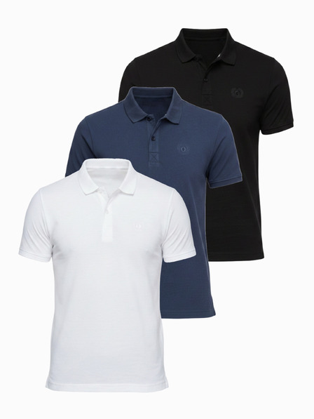 Ombre Clothing Poloshirt bărbătesc din bumbac BASIC - negru/albastru închis/alb V1 OM-POBS-0171 Ombre Clothing