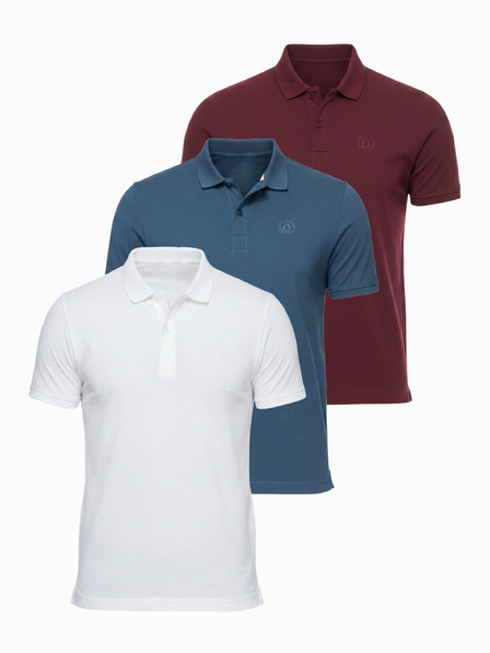 Ombre Clothing Poloshirt bărbătesc din bumbac BASIC - alb/maro/albastru închis V4 OM-POBS-0171 Ombre Clothing