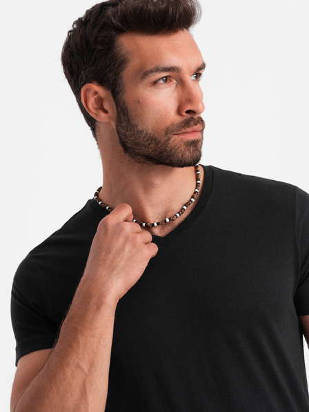 Ombre Clothing Tricou basic negru cu decolteu în V pentru bărbați Ombre Clothing