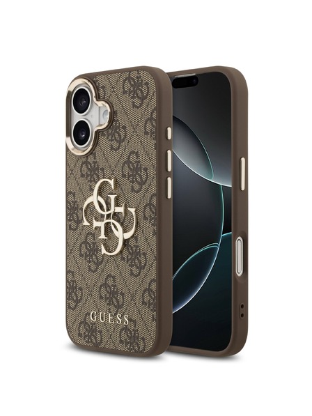 Guess Guess PU Piele 4G Metal Logo Gold Frame Carcasă Spate pentru iPhone 17 Brown