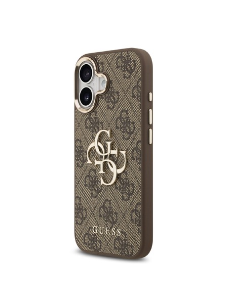 Guess Guess PU Piele 4G Metal Logo Gold Frame Carcasă Spate pentru iPhone 17 Brown