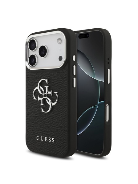 Guess Guess PU Grained 4G Metal Logo Carcasă Spate pentru iPhone 17 Pro Black