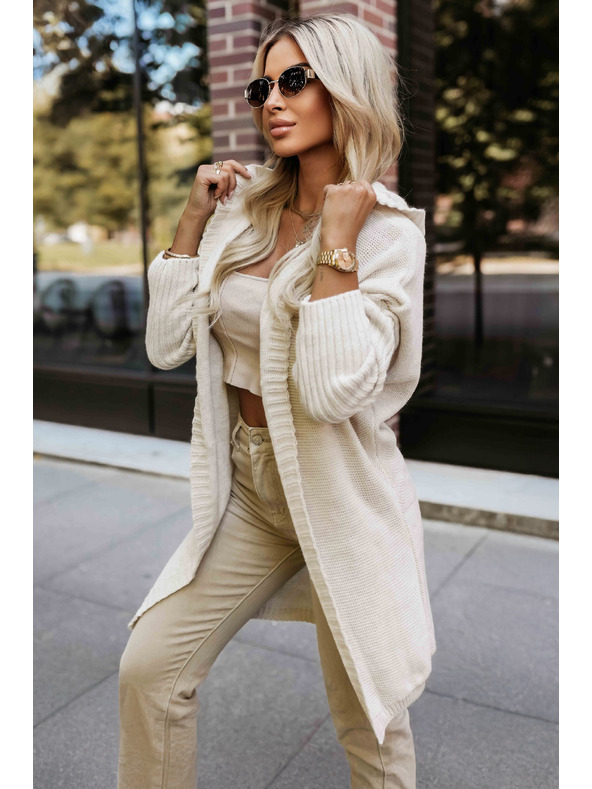 numoco Cardigan oversized confortabil cu glugă și nașă stilată - bej