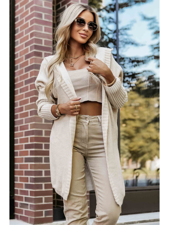numoco Cardigan oversized confortabil cu glugă și nașă stilată - bej