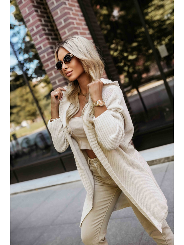 numoco Cardigan oversized confortabil cu glugă și nașă stilată - bej