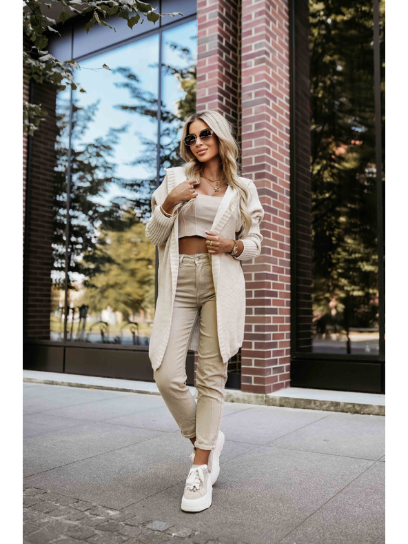 numoco Cardigan oversized confortabil cu glugă și nașă stilată - bej