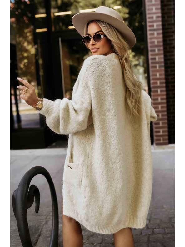 numoco Cardigan oversized modă cu broșă decorativă și buzunare practice - bej