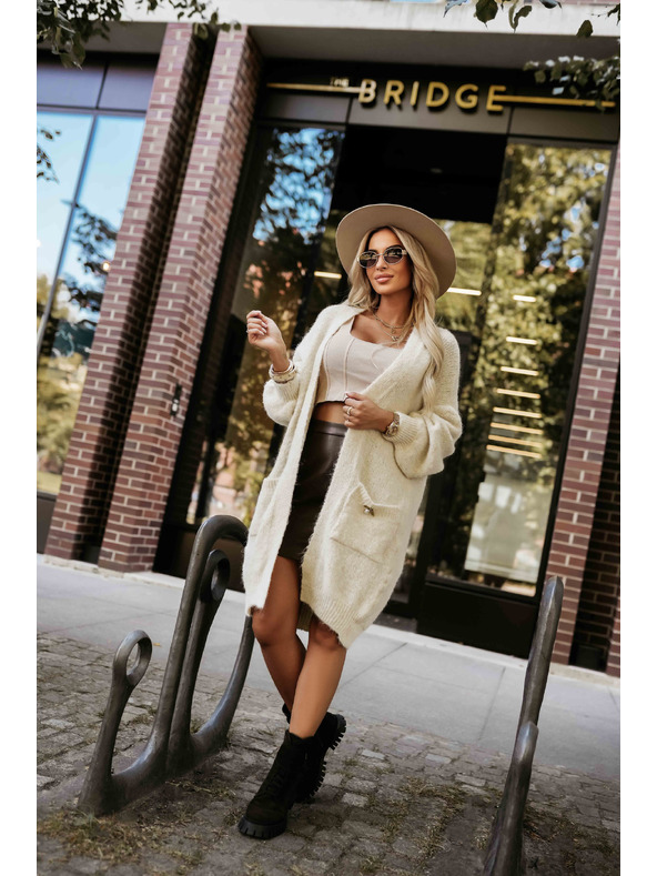 numoco Cardigan oversized modă cu broșă decorativă și buzunare practice - bej
