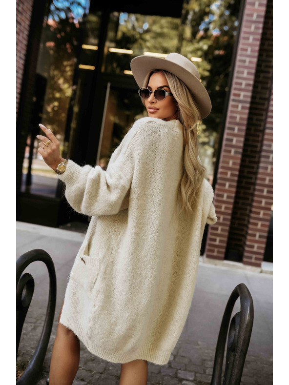 numoco Cardigan oversized modă cu broșă decorativă și buzunare practice - bej