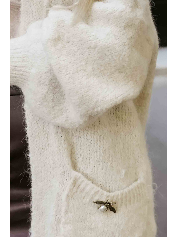 numoco Cardigan oversized modă cu broșă decorativă și buzunare practice - bej
