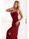 numoco Rochie maxi ajustată cu decolteu învelitor și crăpătură - vișiniu cu model elegant