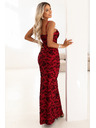 numoco Rochie maxi ajustată cu decolteu învelitor și crăpătură - vișiniu cu model elegant