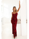 numoco Rochie maxi ajustată cu decolteu învelitor și crăpătură - vișiniu cu model elegant