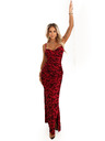 numoco Rochie maxi ajustată cu decolteu învelitor și crăpătură - vișiniu cu model elegant